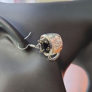 Black Cat In Cup Drop Earrings Gift For Cat Lovers
